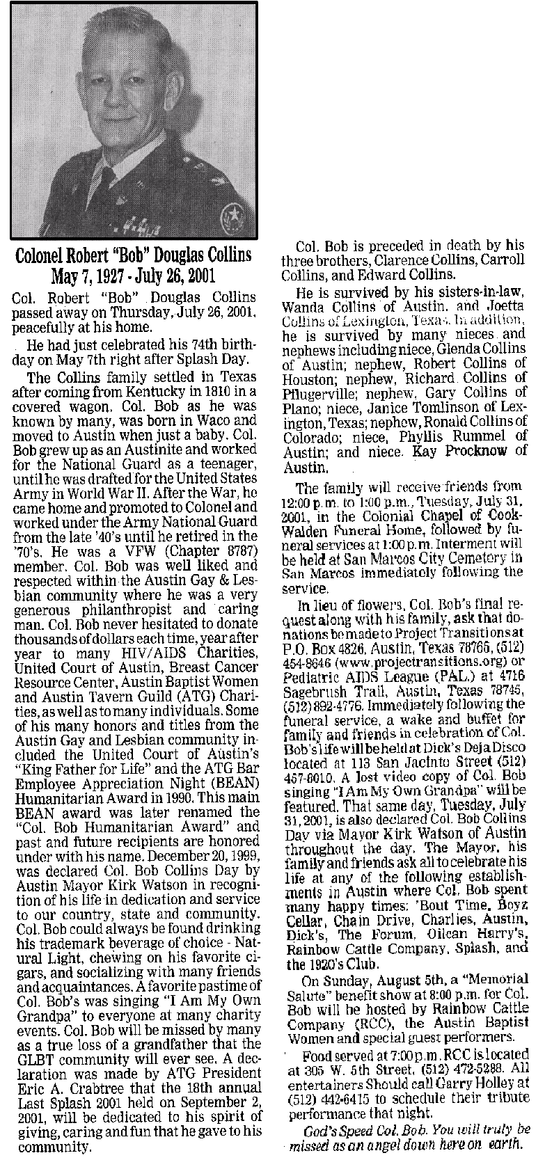 Col. Bob - Obituary